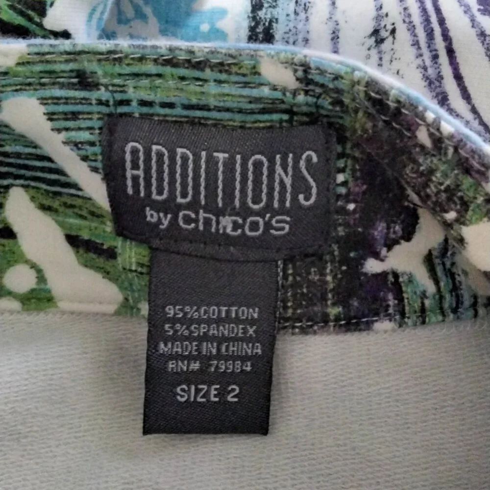 Additions by Chico's Funky Floral Abstract multi-color Zip Light Jacket Size 2 - Picture 15 of 16